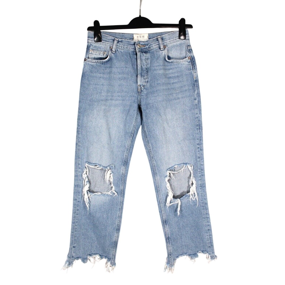 WE THE FREE People MAGGIE Destroyed STRAIGHT LEG Cropped Hem DENIM JEANS 26